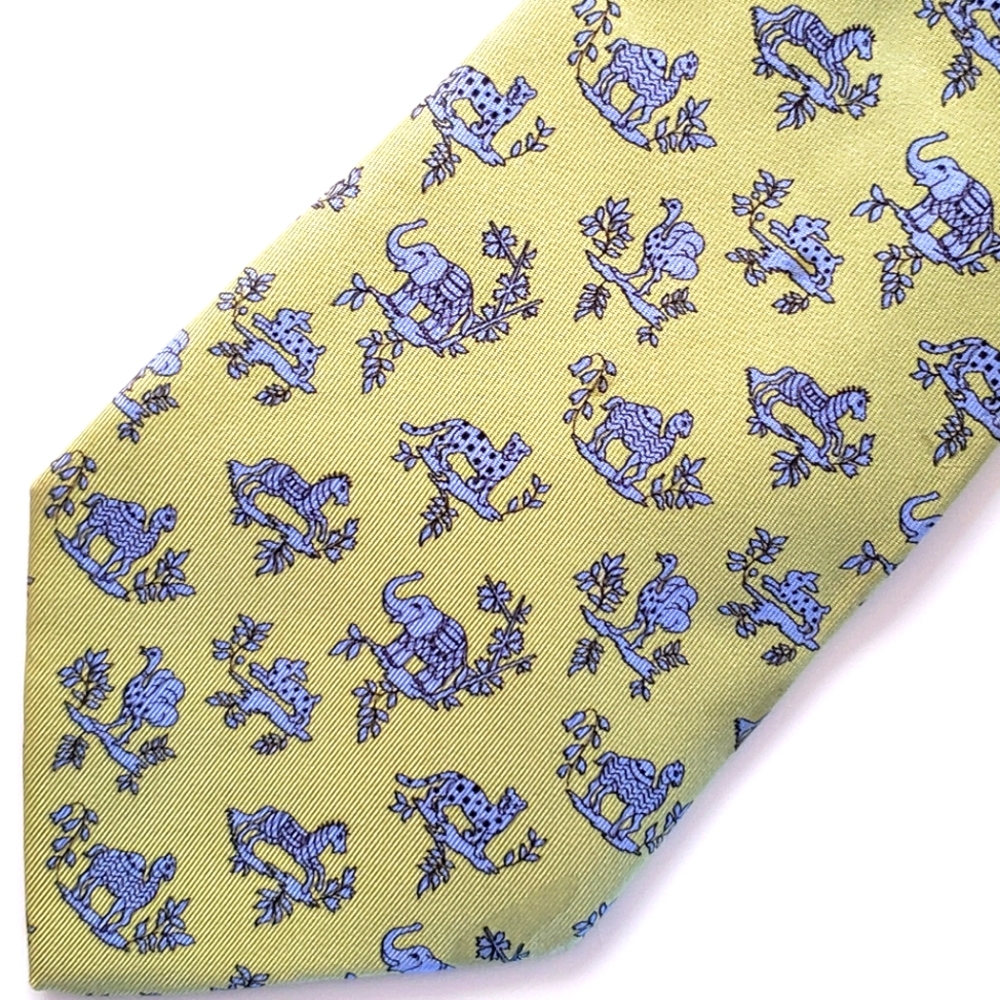 Salvatore Ferragamo necktie animal print whimsical silk